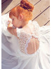 Ivory Lace Chiffon Floor Length Cutout Back Flower Girl Dress